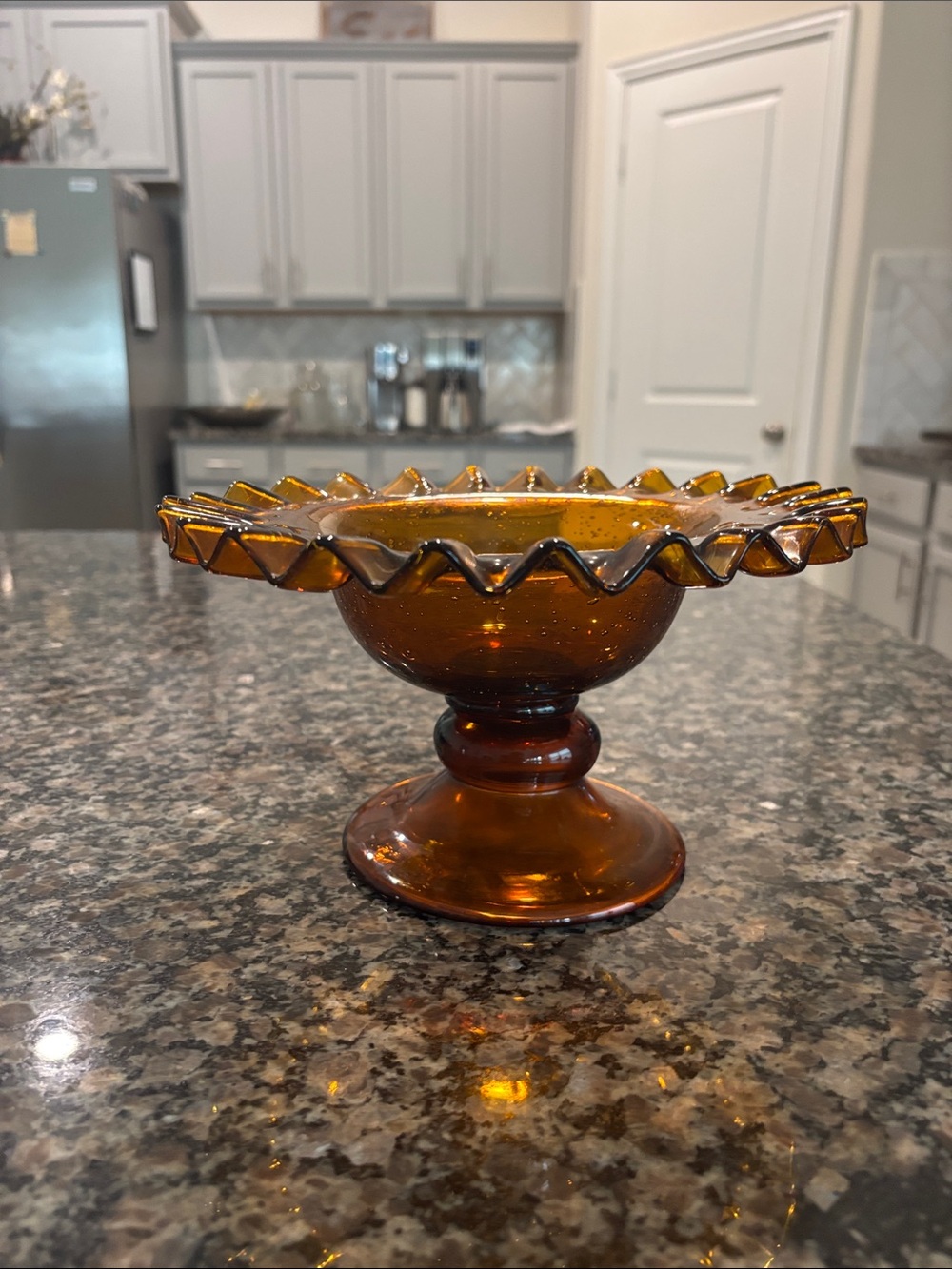 Amber Ruffled Glass Bowl - Decorative Home Art